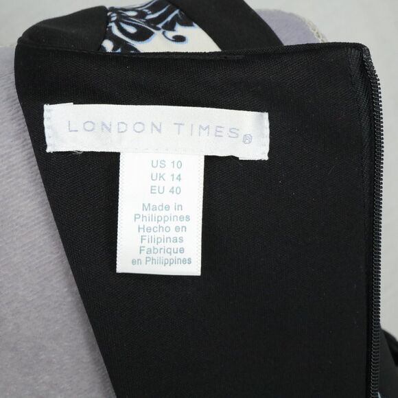 London Times Dress Womens 10 Black White Stretch Knit Back Zip Sleeveless Career - Picture 3 of 13